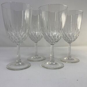 Set of 4 Cristal d'Arques Durand Diamant Water Goblets Faceted Stem Clear Glass